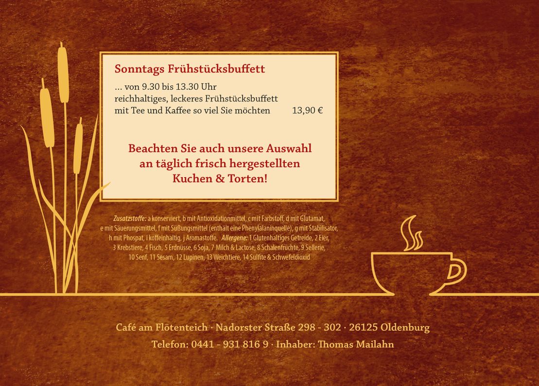 Speisekarte Café am Flötenteich in Oldenburg
